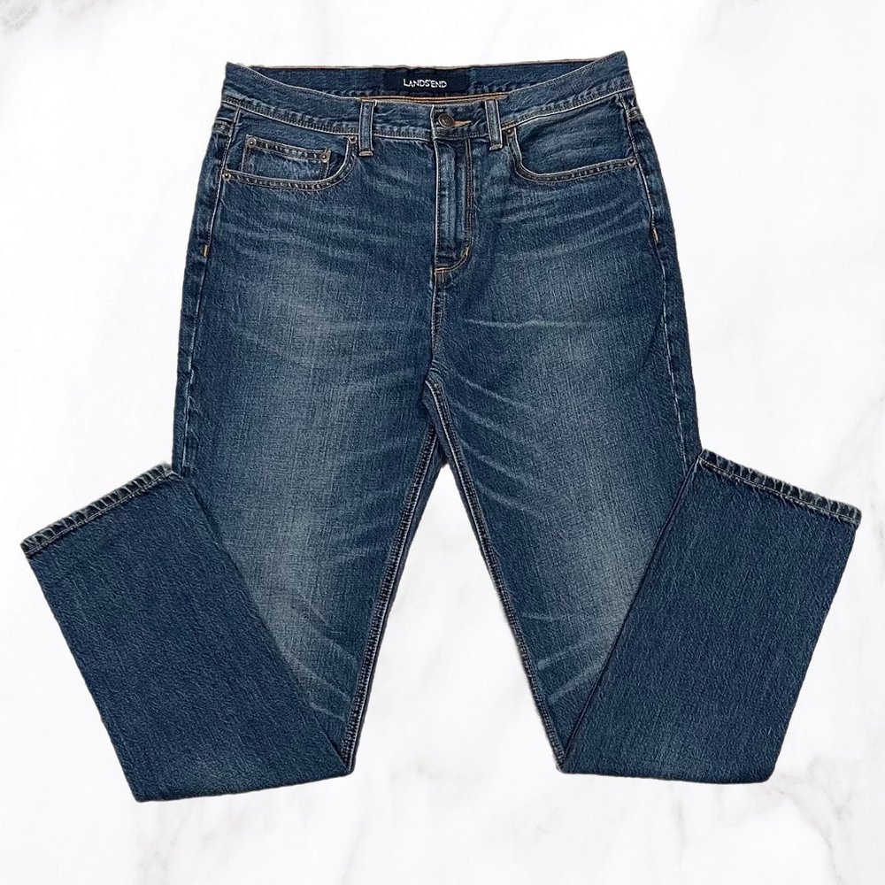 Lands' End Women's Medium Wash Straight Leg Denim Jeans, Size 8